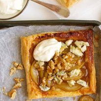 Caramelized Pear Blue Cheese Gorgonzola Tart - incredible flavour combination. Easy, good value gourmet food!