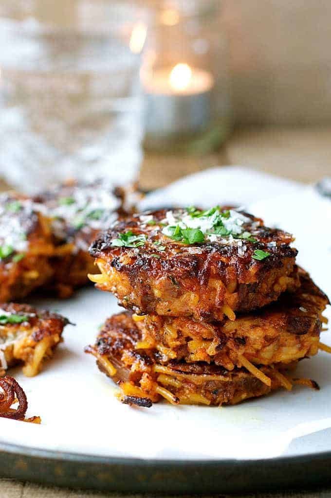 A pile of Leftover Pasta Fritters
