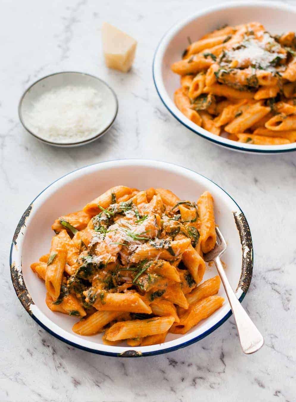 Creamy Sun Dried Tomato Pasta served in bowl