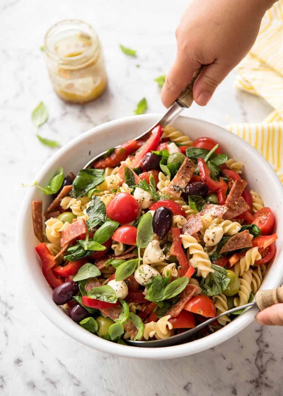 This Italian Pasta Salad with Homemade Italian Dressing is a hit at gatherings! www.recipetineats.com