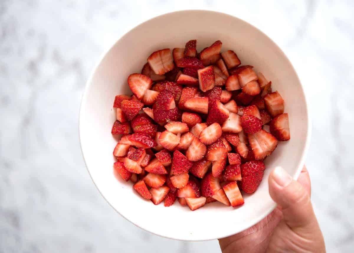Fresh Strawberry Bars with a buttery biscuit base, topped with jam, fresh strawberries and a crumbly topping. No mixer, quick to make! www.recipetineats.com