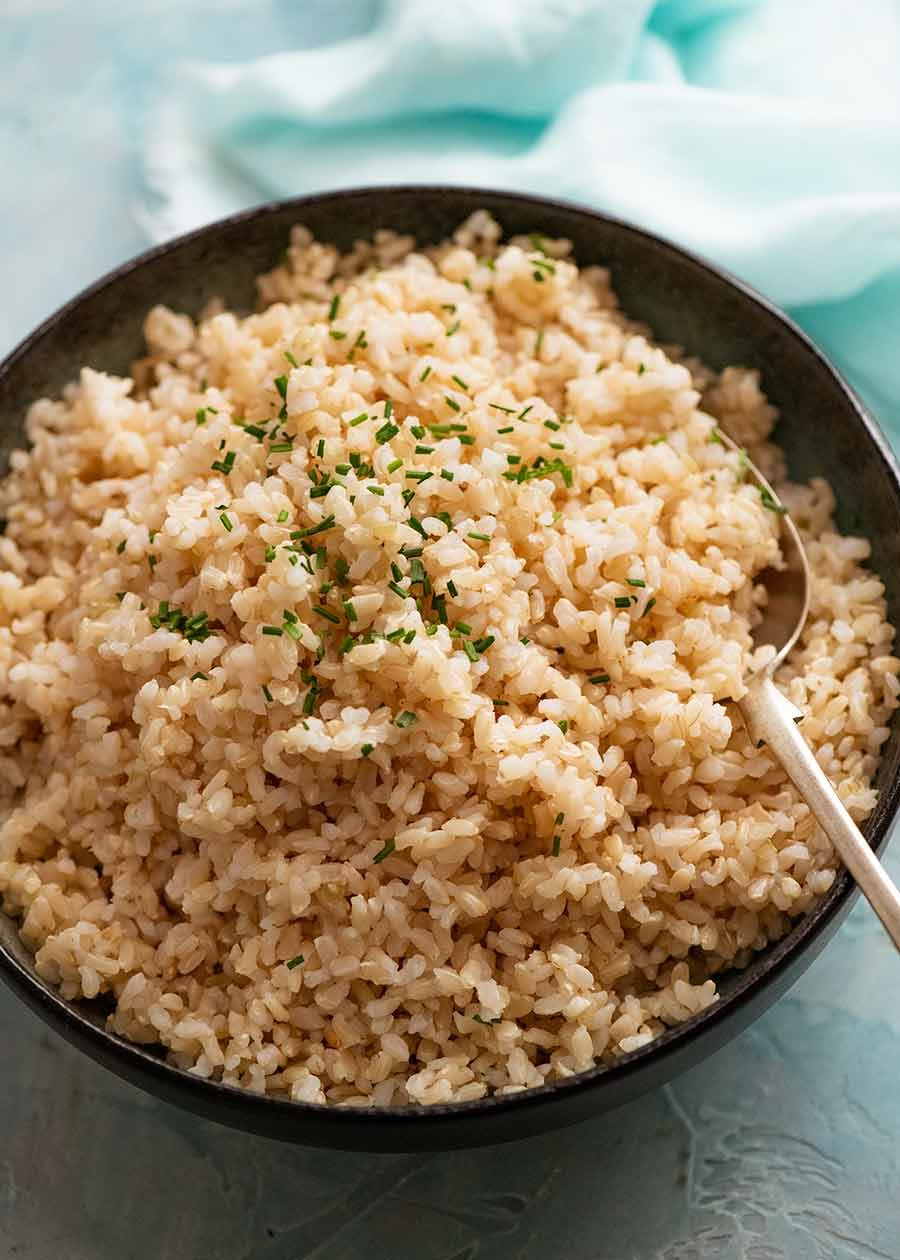 Bowl of freshly cooked brown rice