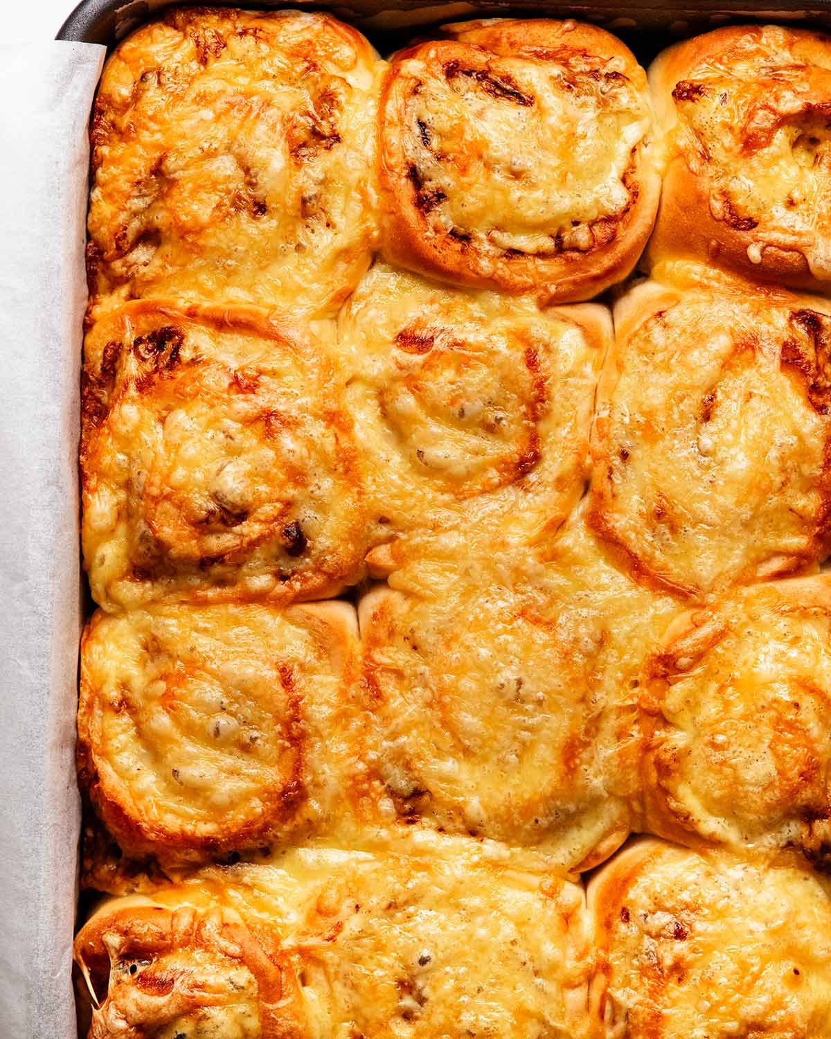 Freshly made Cheese and Vegemite scrolls (Cheesymite scrolls)